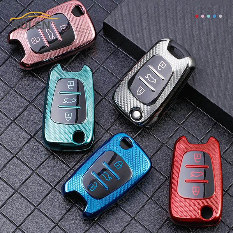 Carbon Fiber Tpu Car Flip Key Case Cover For Kia Rio 3 Picanto Ceed