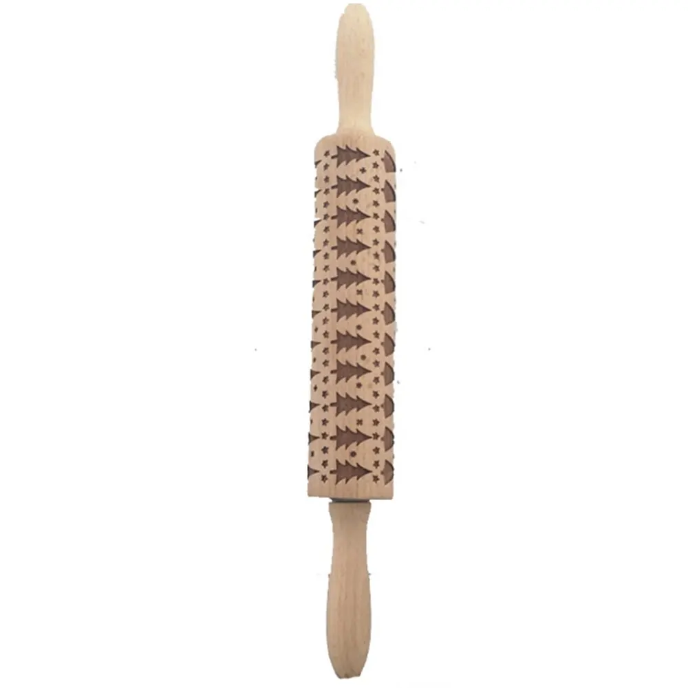 Bakng Mold Wood Carving Cookies Cake Gingerbread Environmental DIY Christmas Tree Party Tool Kitchen Rolling Pin