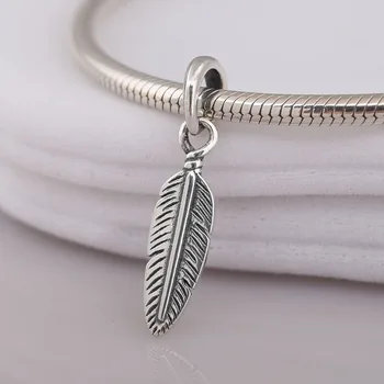 

S925 Pendant DIY Jewelry Spiritual Feather Dangle Charm fit Lady Bracelet Bangle