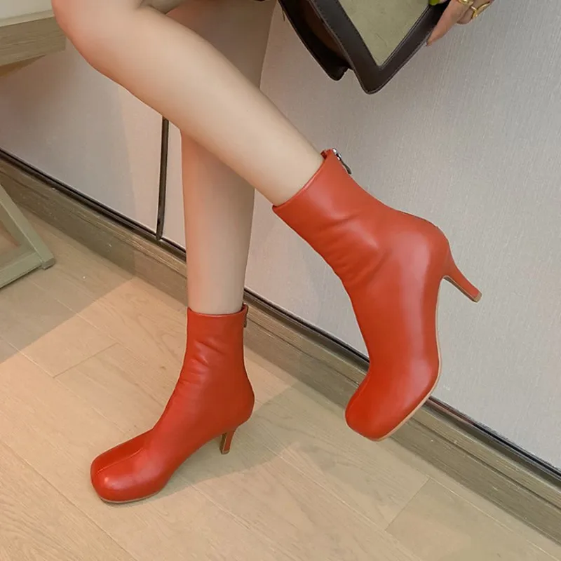 red booties with heel