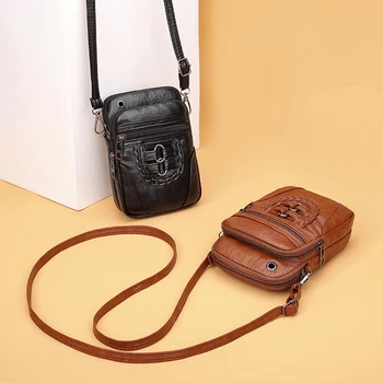 

Soft PU Leather Crossbody Bag Classic Texture Creative Design Chic Women Multi-layer Phone Pouch Small Shoulder Packs