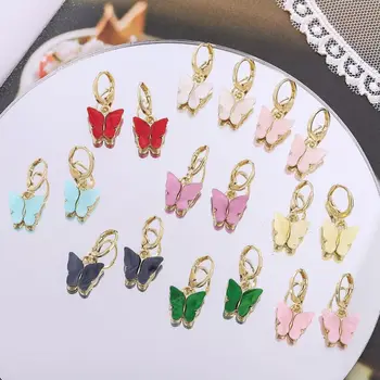 

12 Colors Butterfly Drop Earrings Tiny Dainty Mini Butterfly Hoop Earrings Set Jewelry for Women Girls