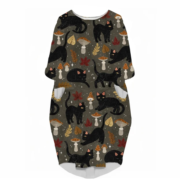 LIASOSO Plant Mushroom Print Sundress Lady Street Interesting Fashion Trend Wild Loose Long Sleeve Over The Knee Dress Women Y2K 09