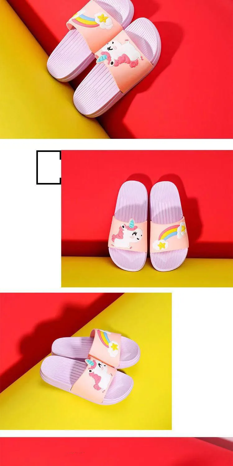 Baby Girls Cartoon Unicorn Toddler Beach Swimming Slippers Kids Boy Rainbow Shoes Children Summer Flip Flops Indoor Cute Sandals