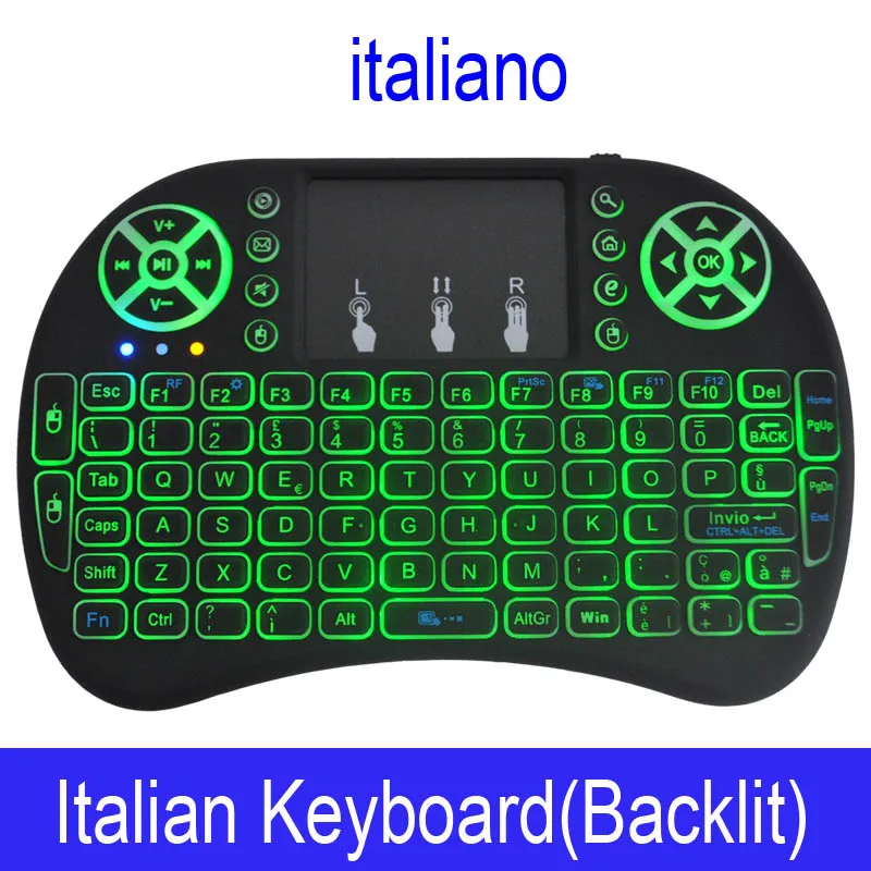 3C Backlit Italian I8 Air-mouse Touchpad Tv-Box пульт дистанционного управления Русский Испанский Английский с подсветкой мини 2,4 ГГц Беспроводная клавиатура игровая клавиатура - Цвет: 3C Backlit Italian