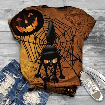 

Plus size clothing Halloween Printed T-shirt Short Sleeved Blouse With Round Neck Blouse women t shirts футболки женские