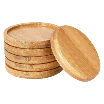 

6Pcs 5.9 Inch Planter Pot Bamboo Saucer Round Succulent Pot Holder Drainage Tray for Small Ceramic Planters Holding