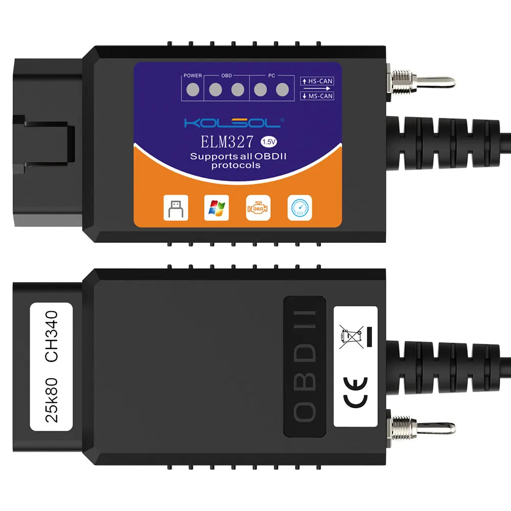 KOLSOL ELM327 USB V1.5 с переключателем модифицированный для Ford ELMconfig Forscan CH340+ 25K80 чип HS-CAN/MS-CAN