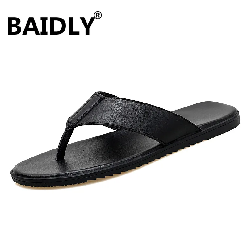 Color : Black, Size Menshoes Slippers for Men Flip-Flops Casual Slip On PU Leather Light Flexible and Simple Slippers Comfortable