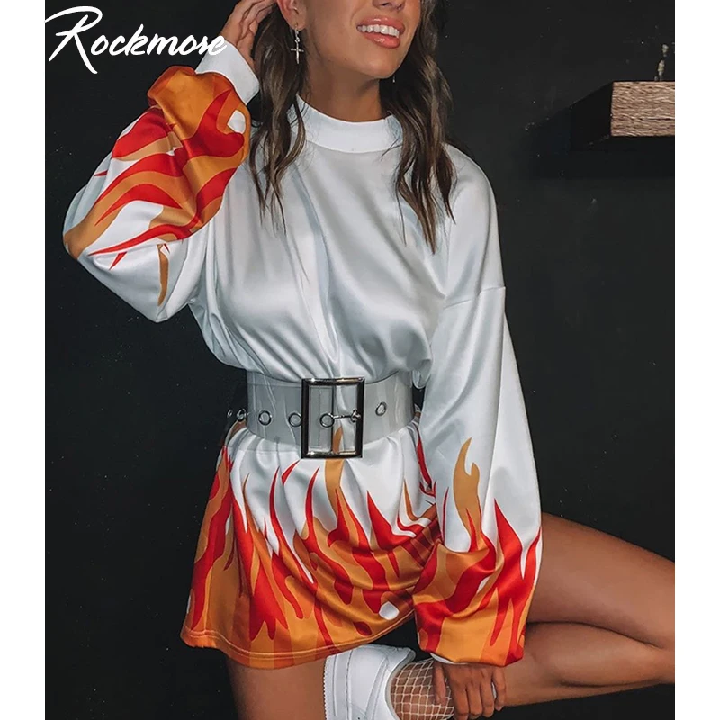 Rockmore с принтом пламени огня, длинные толстовки, Женская толстовка размера плюс, женские толстовки с капюшоном, свитшоты для женщин, Harajuku, свободные свитшоты