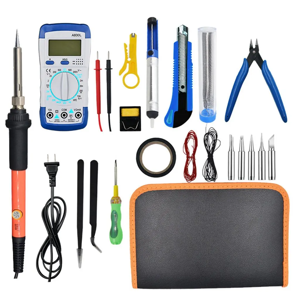

21PCS 60W Adjustable Electric Soldering Iron Kit with A830L Multimeter Inner Heat Welding Solder Pencil Repair Tool Pen