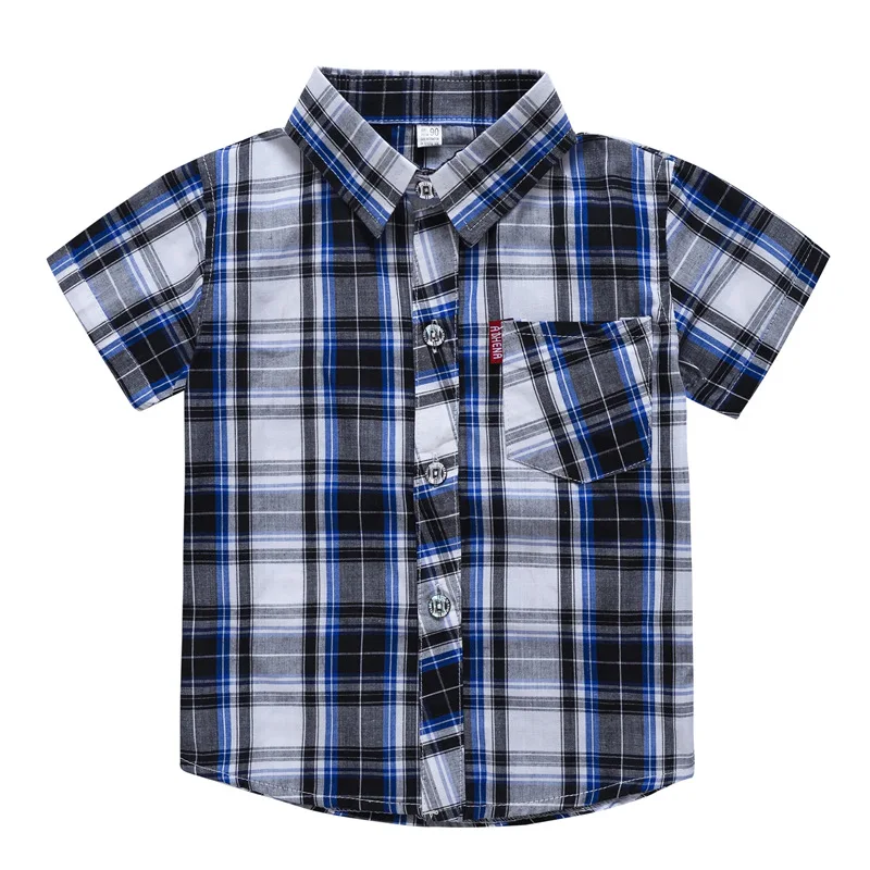 Classic Boy Plaid Shirts Short Sleeve Kids School Clothes Children Clothing Sweatershirt Teenage Top Boys Shirt Cotton 2-7Y