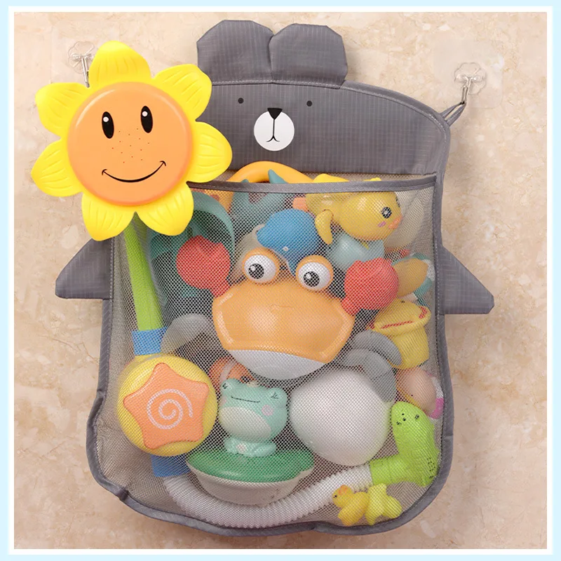 Bolsa de malla con ventosa para bebé, juguetes de baño, cesta de dibujos animados, formas de animales, tela, juguetes de arena, Bolsa de red de almacenamiento