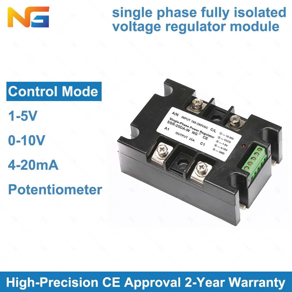 Free Shipping Single-phase SSR 25A fully isolated phase angle thyristor power controller dimming heating control