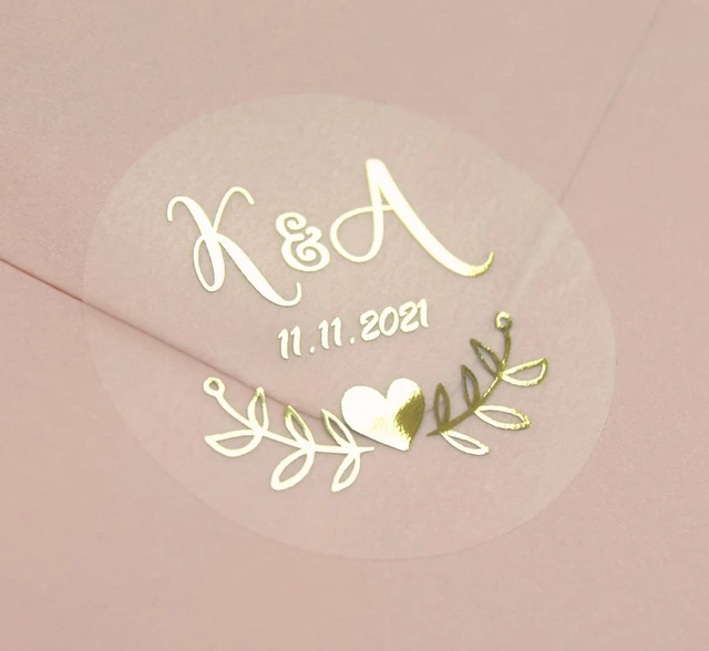 Floral Wedding Stickers for Favors, Custom Wedding Stickers for Envelopes,  Wedding Stickers Personalized, Clear and Gold Labels for Bottles 