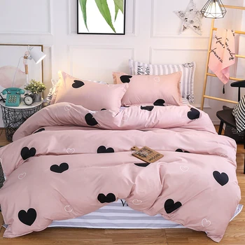 

3/4pcs Pink Color Heart Printed Bed Linen Set Single Double Queen King Size Bedding Set Couple Bed Set Quilt Cover Bed Sheets