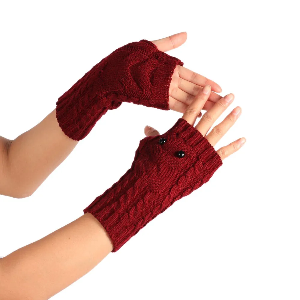 Unisex Winter Gloves Solid Owl Knitted Long Fingerless Gloves Soft Button Warm Gloves Mittens guantes invierno luvas de inverno