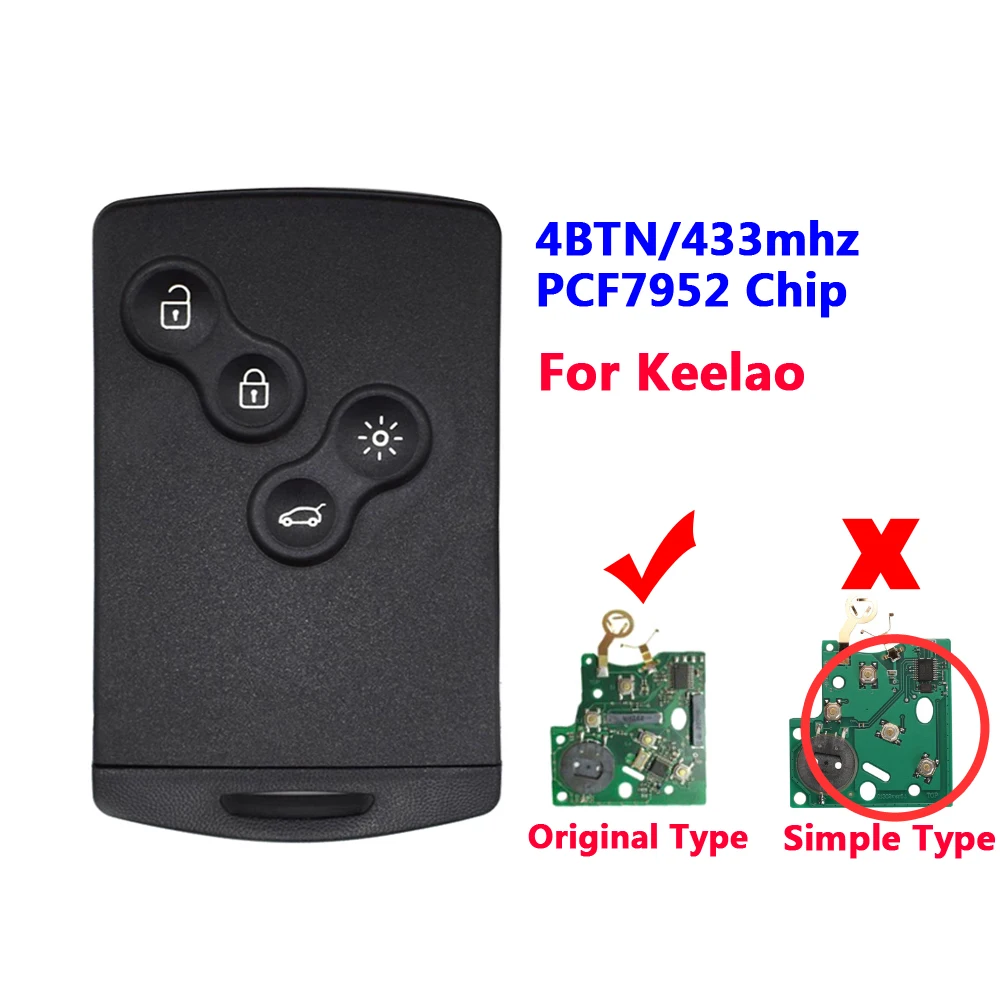 XNRKEY смарт карта отличного качества с 4 кнопками для Renault Koleos CLIO PCF7941/PCF7952 433