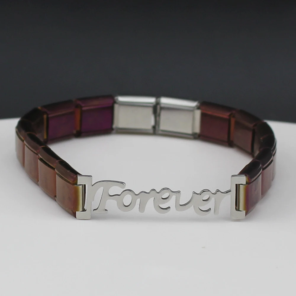 Purple Fyour Мода навсегда браслет с шармами для лучших друзей из нержавеющей стали 9 мм эластичный браслет модные ювелирные изделия G085 - Окраска металла: Purple