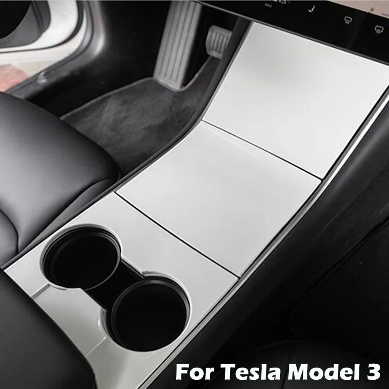 

Car Interior Styling Central Control Water Cup Holder Panel Cover For Tesla Model 3 Decoration Trim cap ABS White color