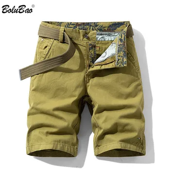

BOLUBAO Quality Brand Men Pocket Cargo Shorts Summer Men's Slim Casual Knee Length Shorts Trend Solid Shorts Male (No belt)