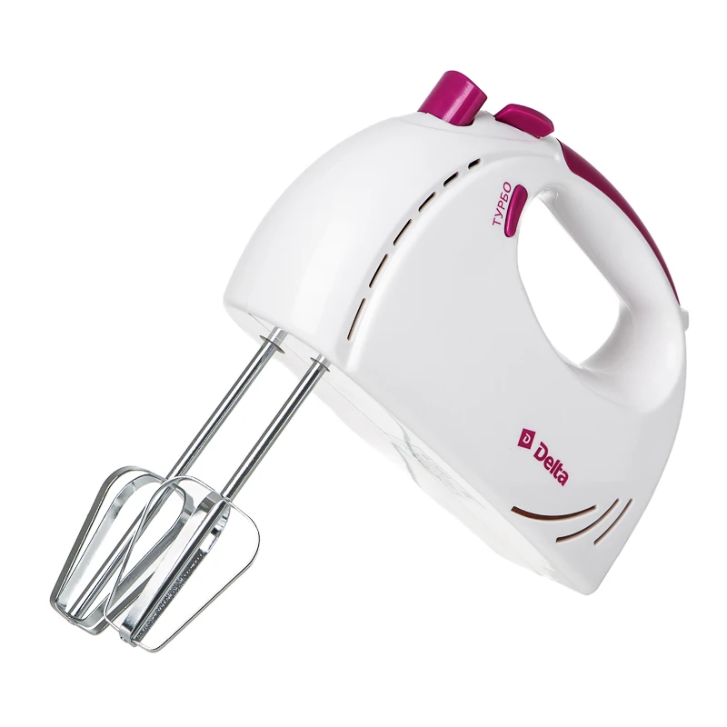 Миксер DELTA DL-5061 белый с темно сиреневым (300 Вт; 5 скоростей; 2 насадки; кнопка отсоединения насадок; турбо режим)