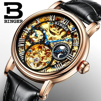 

Skeleton Tourbillon Mechanical Watch Men Automatic Classic Rose Gold Leather Mechanical Wrist Watches Reloj Hombre 2019 Luxury