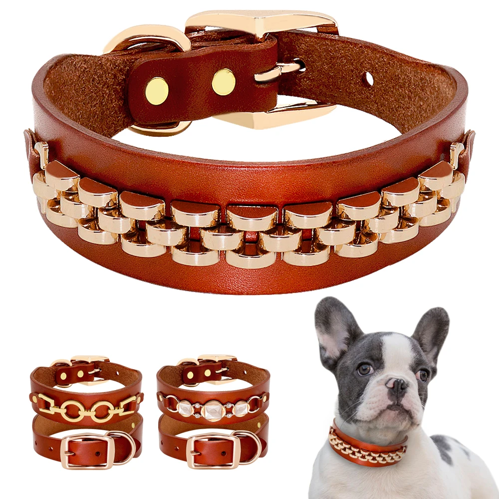 de Perro de cuero con de imitación para Bulldog Francés, accesorio de Metal para perros y medianos, a la moda|Collares| - AliExpress