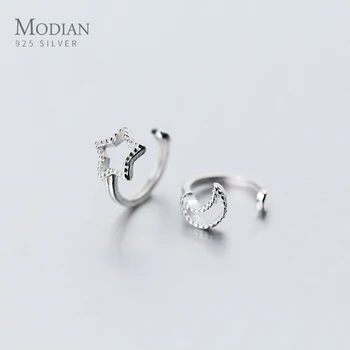 

Modian Authentic 925 Sterling Silver Simple Star Moon Clips Earring for Women Gift No Need to Pierce Ear Fine Jewelry Bijoux