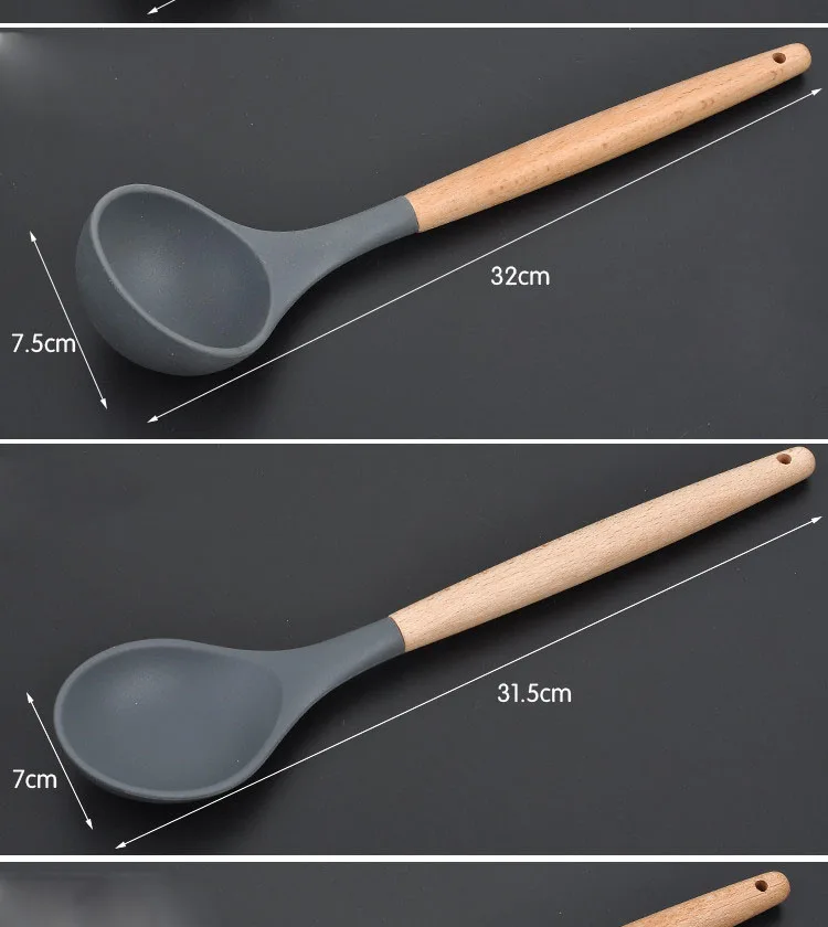 Silicone Wooden Handle Kitchen Set of 9 Non-stick Shovel Spoon Tool Set Shovel Soup Spoon Cooking Utensils Cooking Gadgets