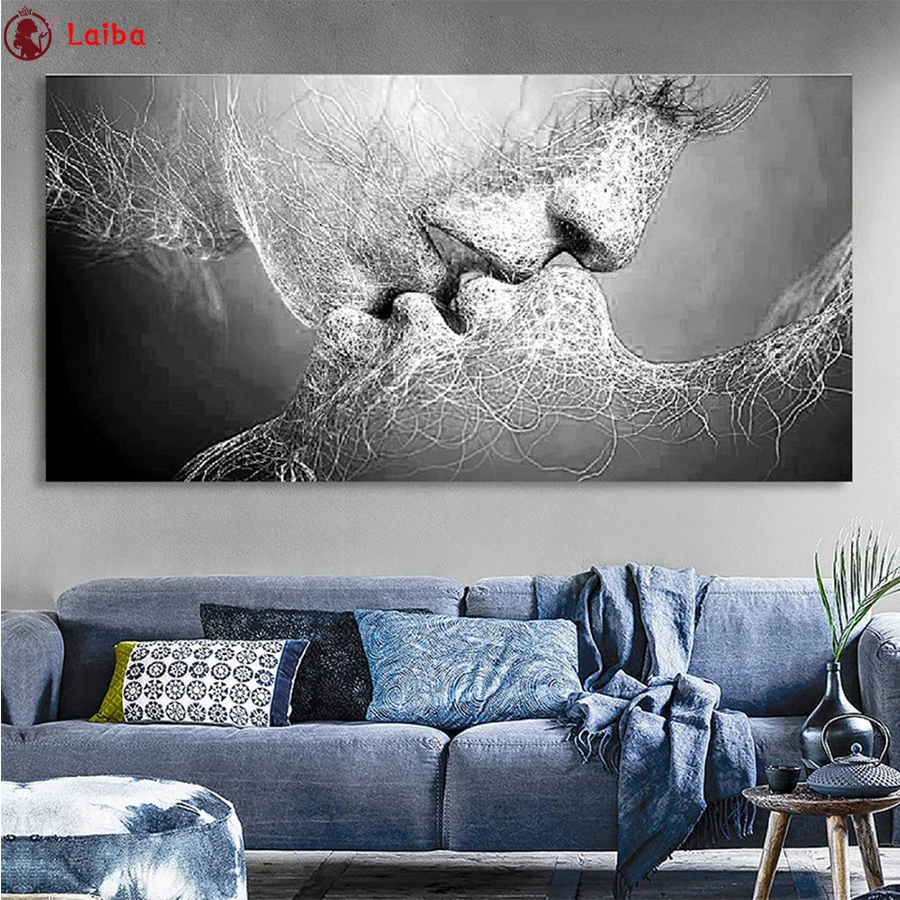 full square round drill set Abstract art Black Love Kiss diy diamond painting 5d mazayka embroidery room decor | Дом и сад