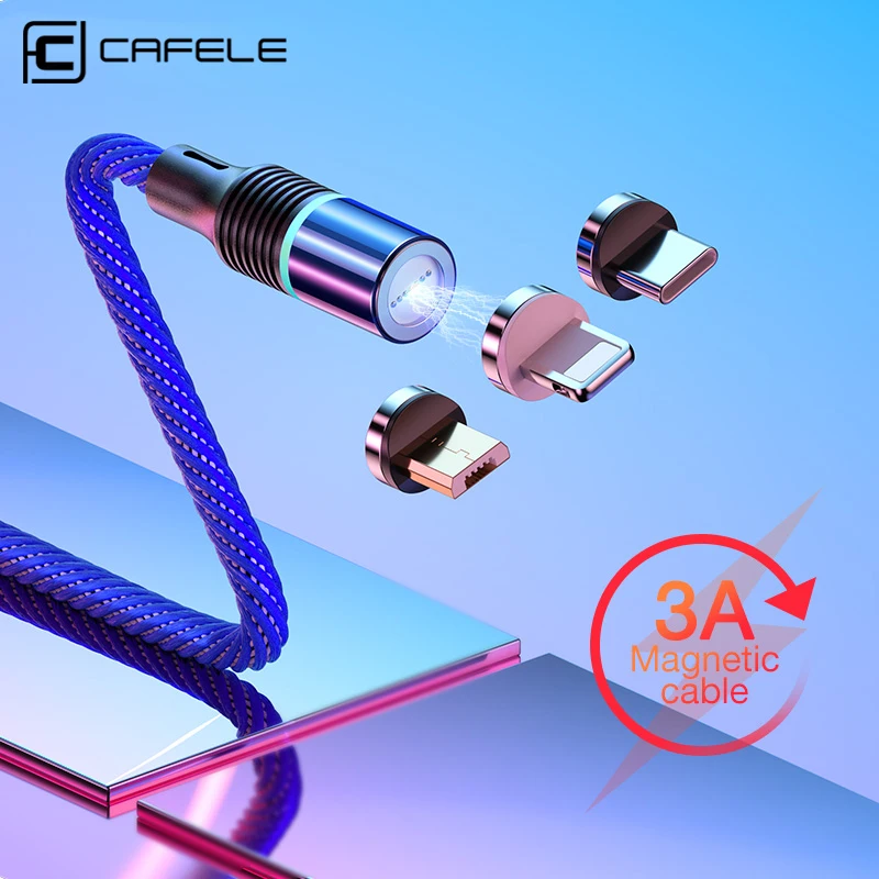 CAFELE QC3.0 LED Magnetic USB Cable for iPhone USB Type C Micro Cable for Samsung Huawei Xiaomi Oneplus 3A Fast Charging Cables