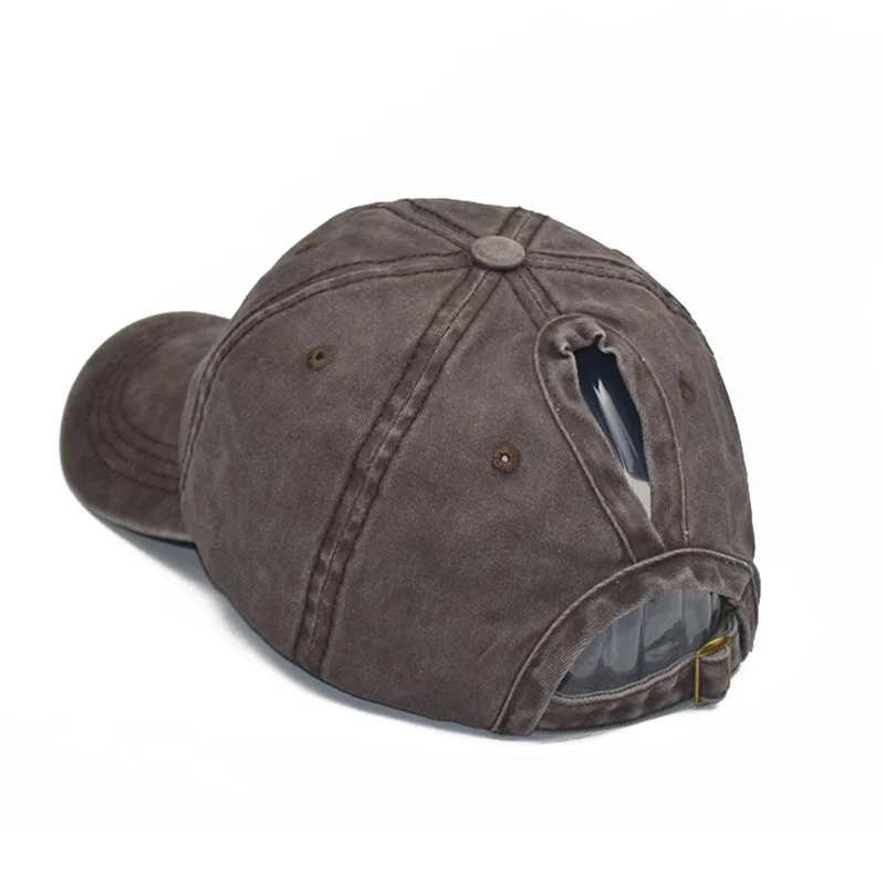 Ms. Cowboy Washed Solid Color Baseball Cap, Casual Fashion Skully Ponytail Cap, Wild Dad Cap