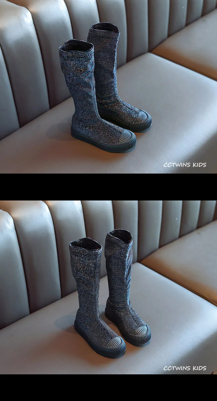 CCTWINS/детская обувь; коллекция года; сезон осень; модные облегающие высокие сапоги для девочек; Брендовая обувь принцессы; детские черные сапоги для малышей; HB021