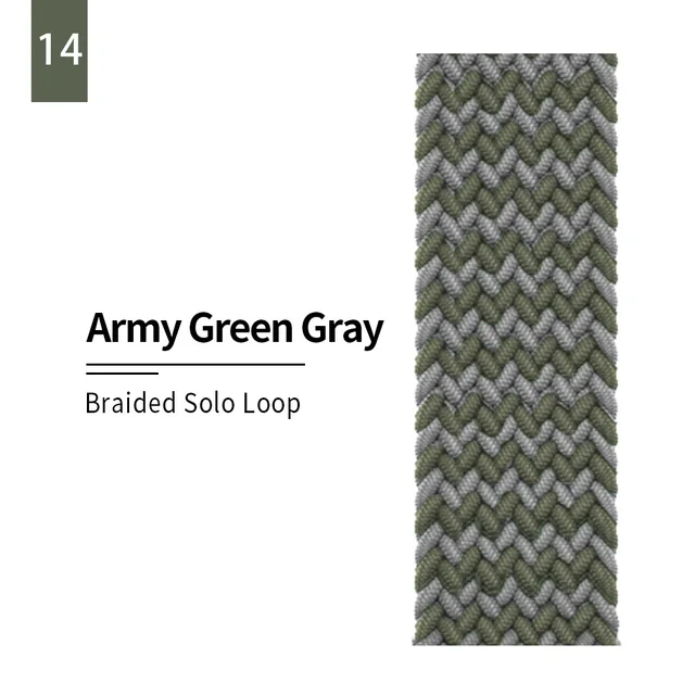 Braided Solo Loop strap for Apple watch band 44mm 40mm Elastic Wristband Bracelet on iwatch Se Series 7 6543 42mm 38mm 41mm 45mm 14 Green gray