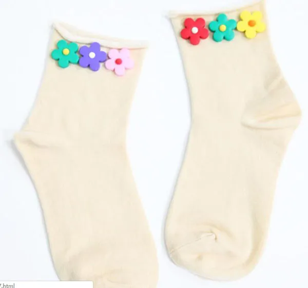 Новые детские носки, носки из парусины, носки для маленьких девочек, носки для мамы и ребенка, носки с цветочным принтом, подвески из ПВХ, с лицевой стороны, свободные, мягкие, хлопковые, яркие - Цвет: beige side flower
