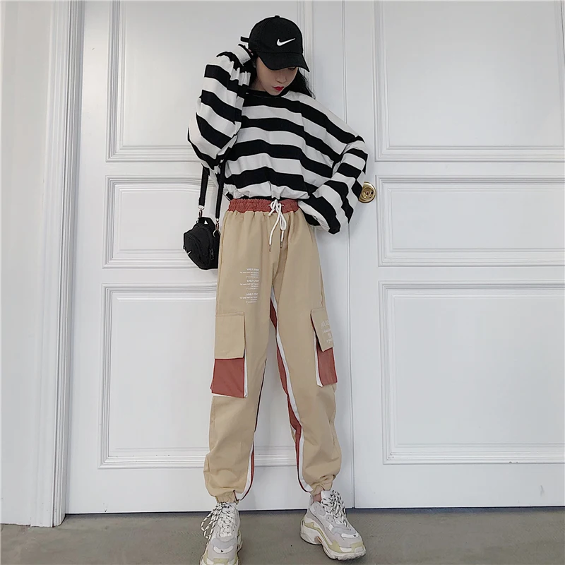 NoEnName_Null лоскутный пояс с высокой талией брюки для женщин Pantalones Mujer зимние однотонные брюки карго корейские женские джоггеры 50cs