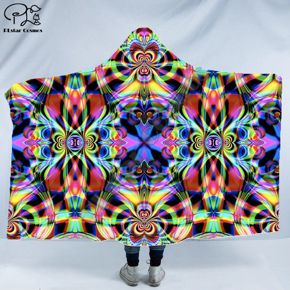 

Cool Psychedelic Graffiti Character Hooded Blanket Adult colorful child Sherpa Fleece Wearable Blanket Microfiber Bedding c-012