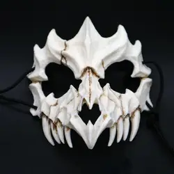 Половина маска животного длинные зубы демон самурая белая маска с костью тенгу Дракон Якса тигр Смола Маска Косплей Новый