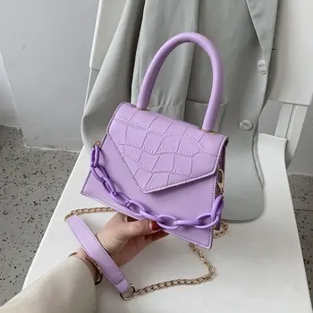 

Stone Pattern Chain PU Leather Crossbody Bag For Women 2020 Summer Solid Color Simple Style Shoulder Handbags Cross Body Bag