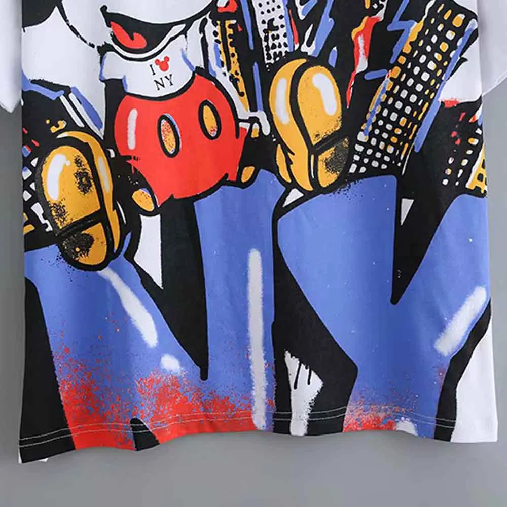 Disney/Милая Корейская футболка с Микки Маусом и надписью NY; шикарная белая футболка с круглым вырезом; пуловер с коротким рукавом; Повседневная Женская свободная футболка