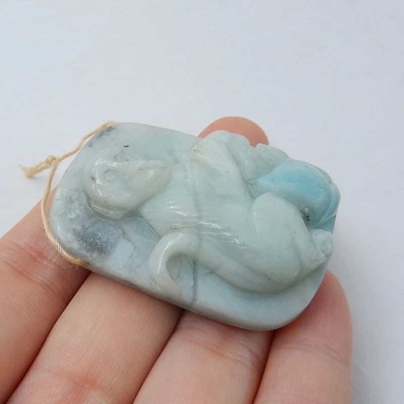 Carving Amazonite Gemstone Monkey Pendant Necklace Bead 46x32x14mm 30.7g Fashion Animal Pendant For Best Gifts Accessories