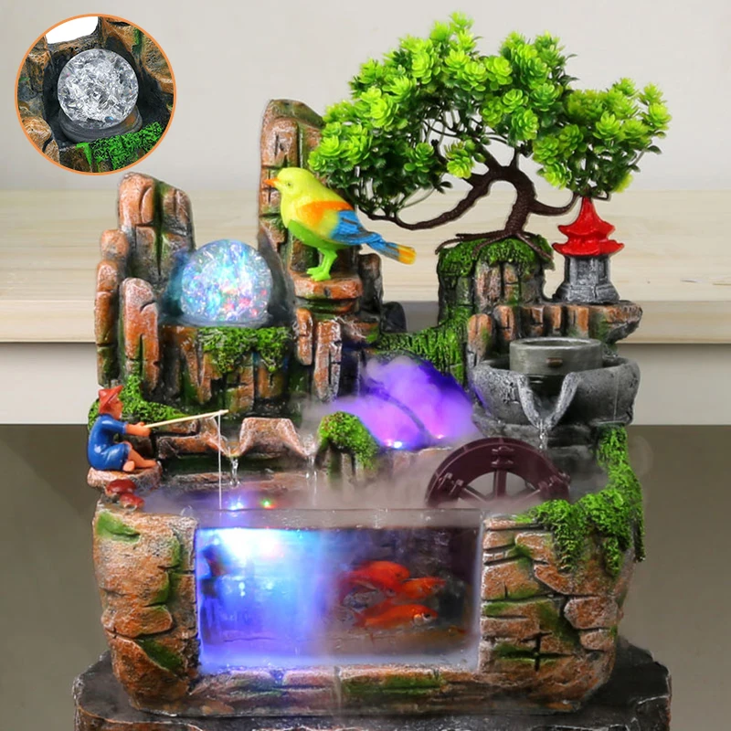 Настольный фонтан для воды в виде Рокери, Китайский Фэншуй, лампа, водопад, украшение в помещении, товары для домашнего сада