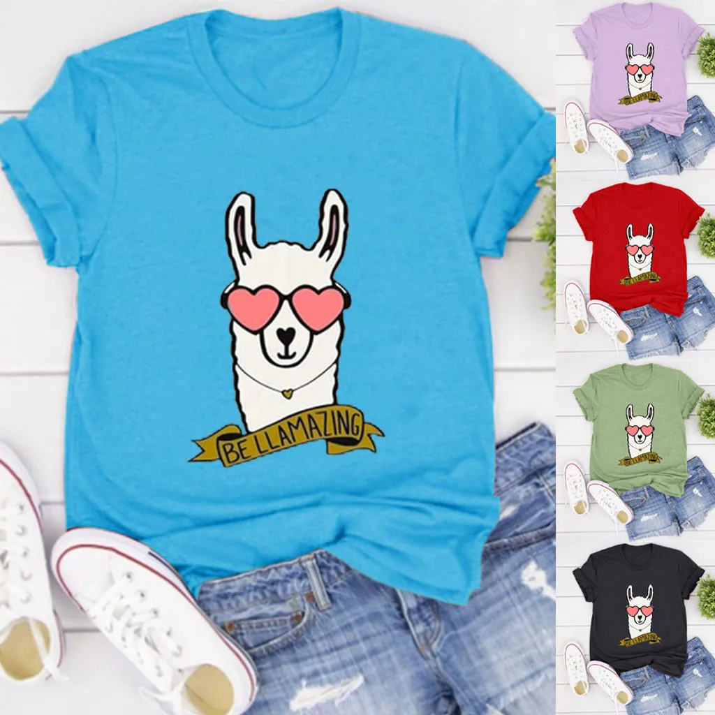 Kawaii женский топ с принтом в виде двух больших сердечек и очков круглым вырезом