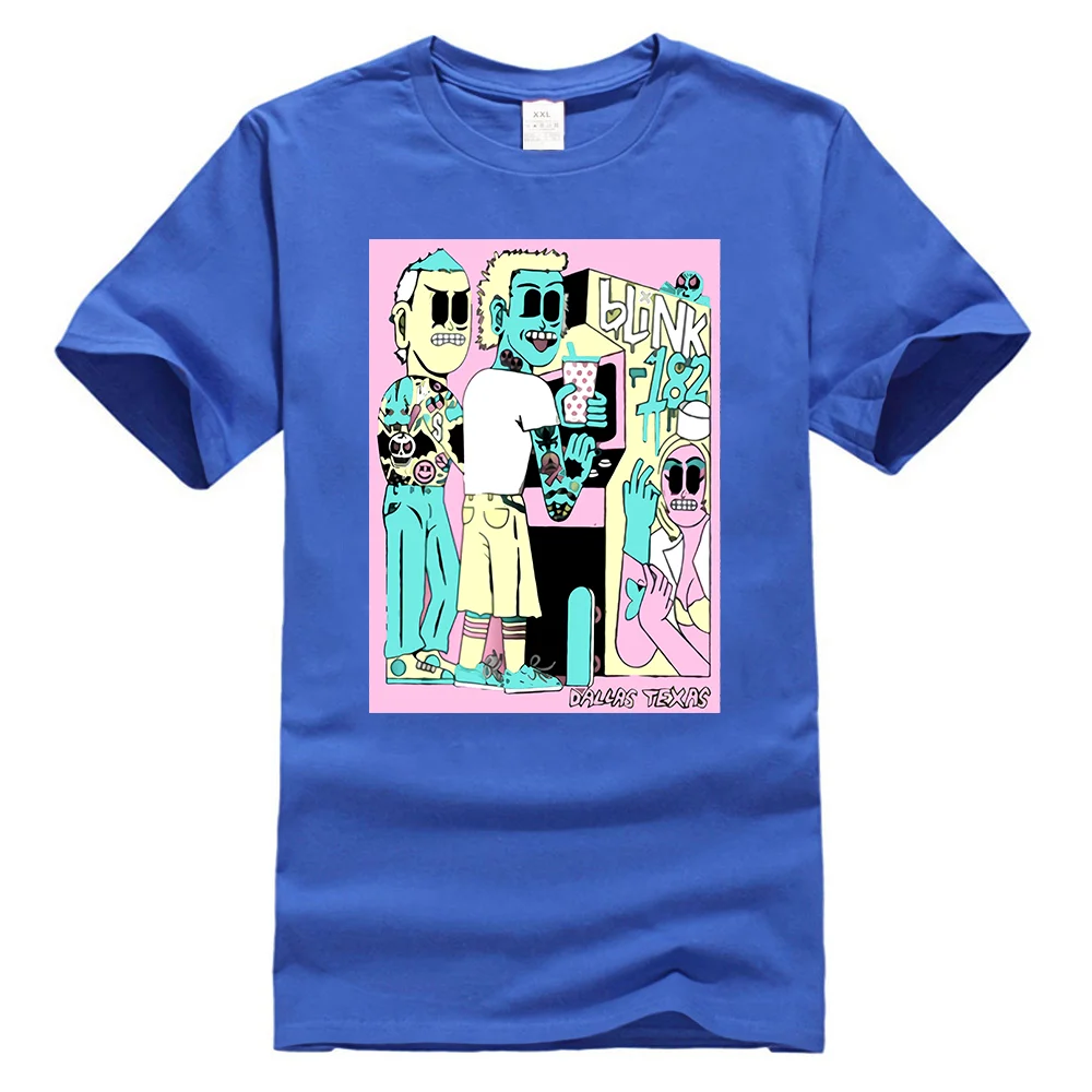 Синий Blink 182 Tour Dallas Texas 2 августа Футболка стильная круглая футболка - Цвет: Синий