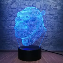 3D светильник Шрек светодиодный настольный ночник Иллюзия атмосфера 7 цветов Изменение Lampara RGB светильник ing праздничный подарок украшение для спальни