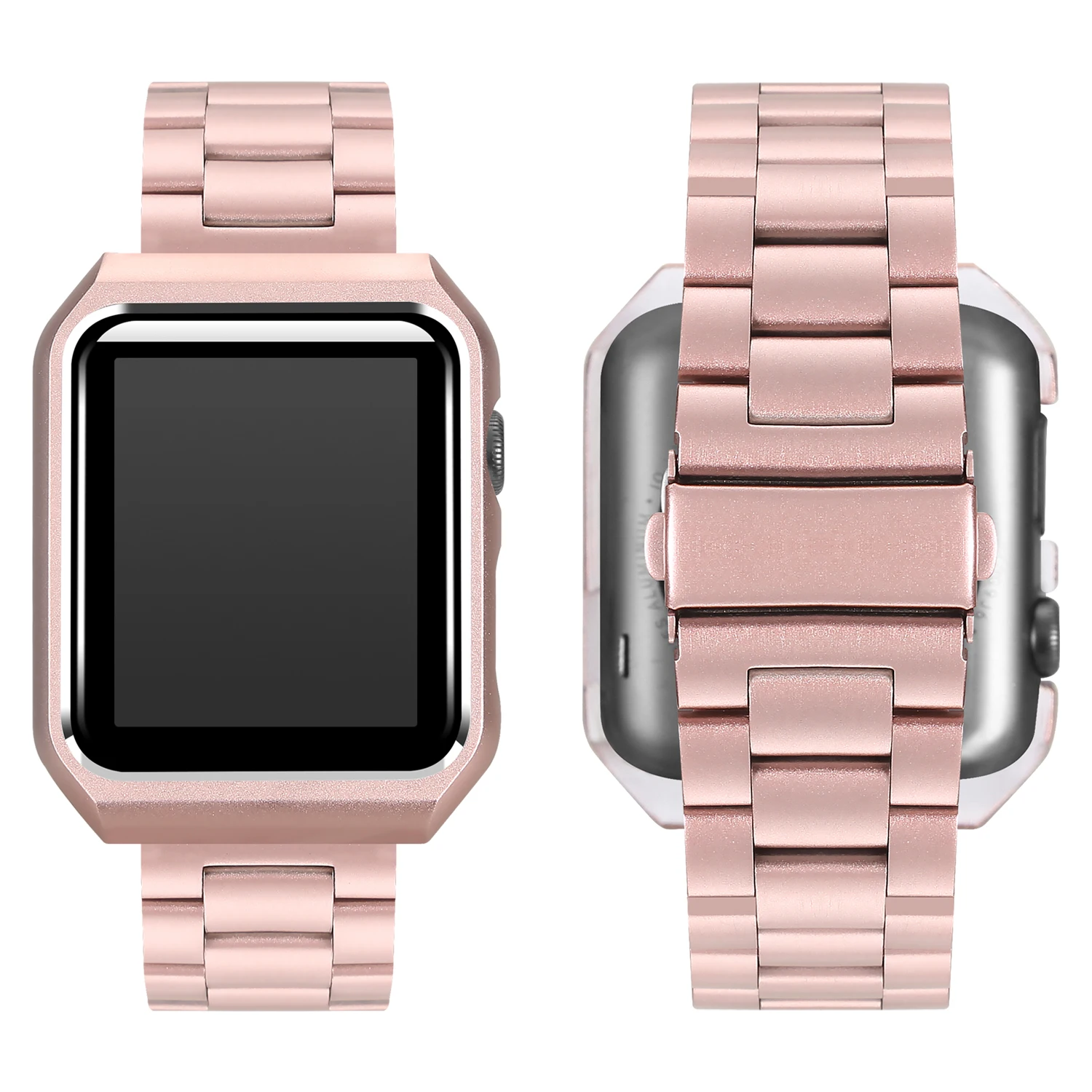 Чехол+ ремешок из нержавеющей стали для Apple Watch 38 мм 42 мм металлический браслет ремешок для Apple Watch Series 5 4 40 мм 44 мм - Цвет ремешка: rose pink