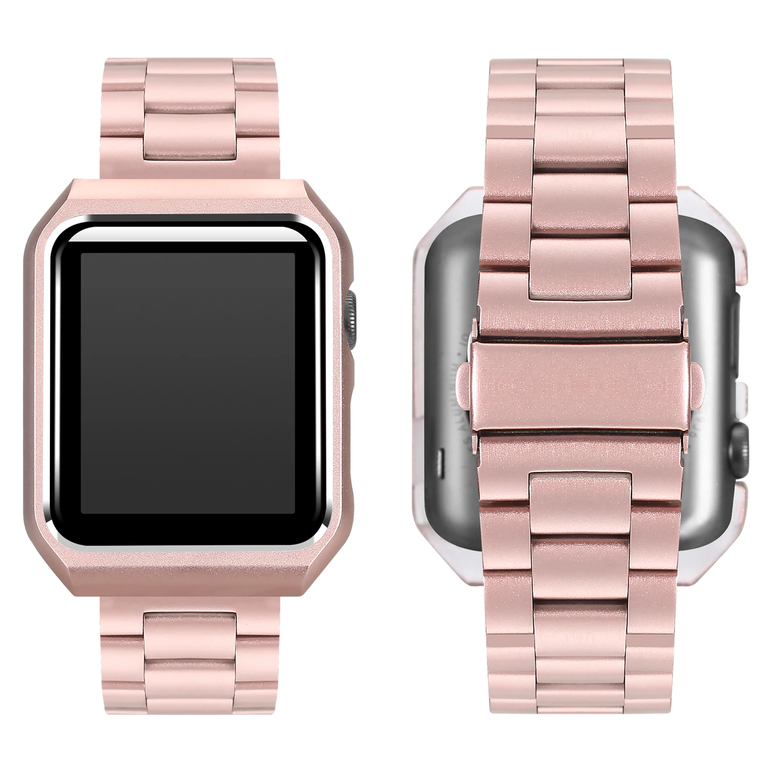 rose pink Чехол+ ремешок из нержавеющей стали для Apple Watch 38 мм 42 мм металлический браслет ремешок для Apple Watch Series 5 4 40 мм 44 мм - Цвет ремешка: rose pink