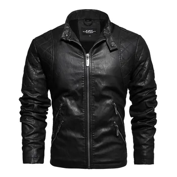 

Men Autumn Brand New Causal Vintage Leather Jacket Coat Men Outfit Design Motorcycle Biker Zipper Pocket PU Leather Jacket Men