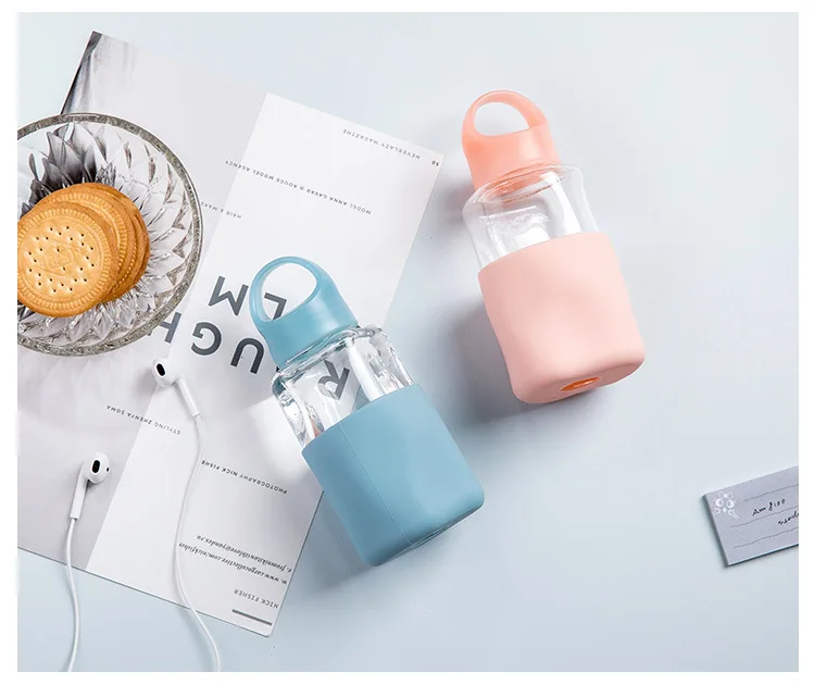 Jordanjudy Portable Readily High Boron Glass Cup High-temperature Resistant Silica Gel Heat Resistant Glass Cup Hand Glass